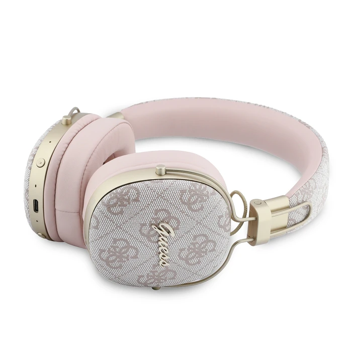 Guess Wireless over-ear headphones Bluetooth ENC Metal 4G Script Logo pink