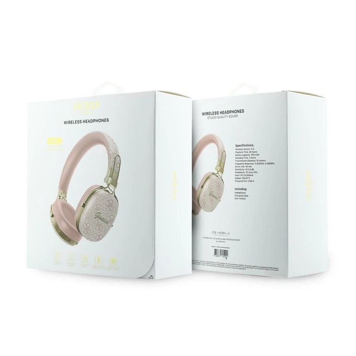 Guess Wireless over-ear headphones Bluetooth ENC Metal 4G Script Logo pink
