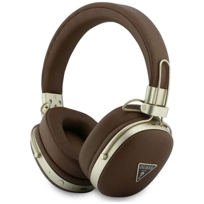 Guess Wireless over-ear headphones Bluetooth ENC Metal Grained Triangle Logo brown