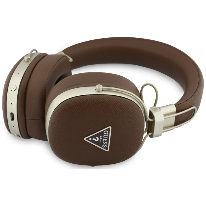 Guess Wireless over-ear headphones Bluetooth ENC Metal Grained Triangle Logo brown