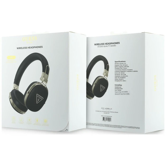 Guess Wireless over-ear headphones Bluetooth ENC Metal Grained Triangle Logo black