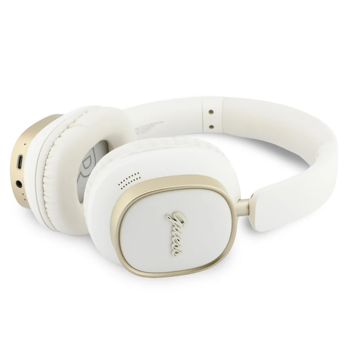 Guess Wireless over-ear headphones Bluetooth ENC Rectangle Metal Script white