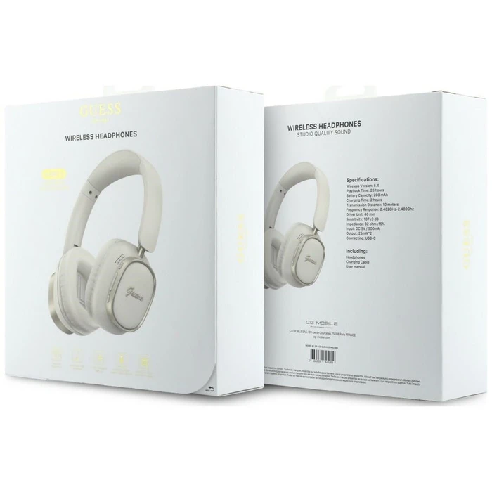 Guess Wireless over-ear headphones Bluetooth ENC Rectangle Metal Script white