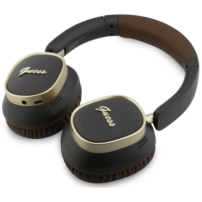 Guess Wireless over-ear headphones Bluetooth ENC Rectangle Metal Script brown