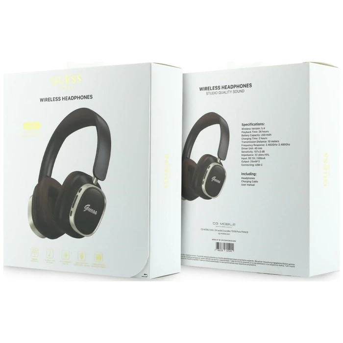 Guess Wireless over-ear headphones Bluetooth ENC Rectangle Metal Script brown
