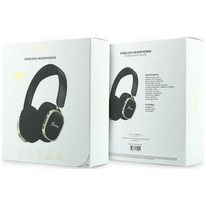 Guess Wireless over-ear headphones Bluetooth ENC Rectangle Metal Script black