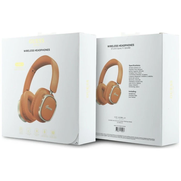 Guess Wireless over-ear headphones Bluetooth ENC Rectangle Metal Script orange