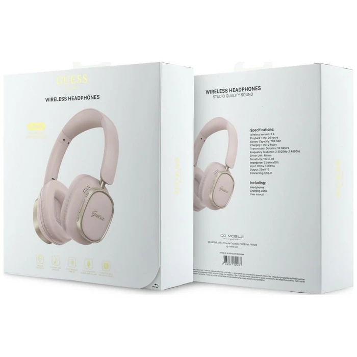Guess Wireless over-ear headphones Bluetooth ENC Rectangle Metal Script pink