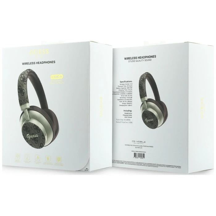 Guess Wireless over-ear headphones Bluetooth ENC 4G Gold Script Metal brown