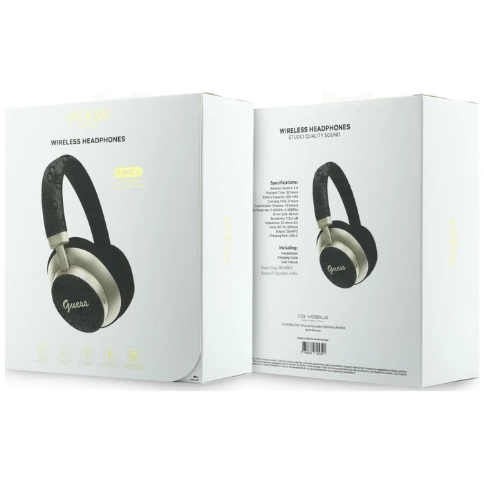 Guess Wireless over-ear headphones Bluetooth ENC 4G Gold Script Metal black