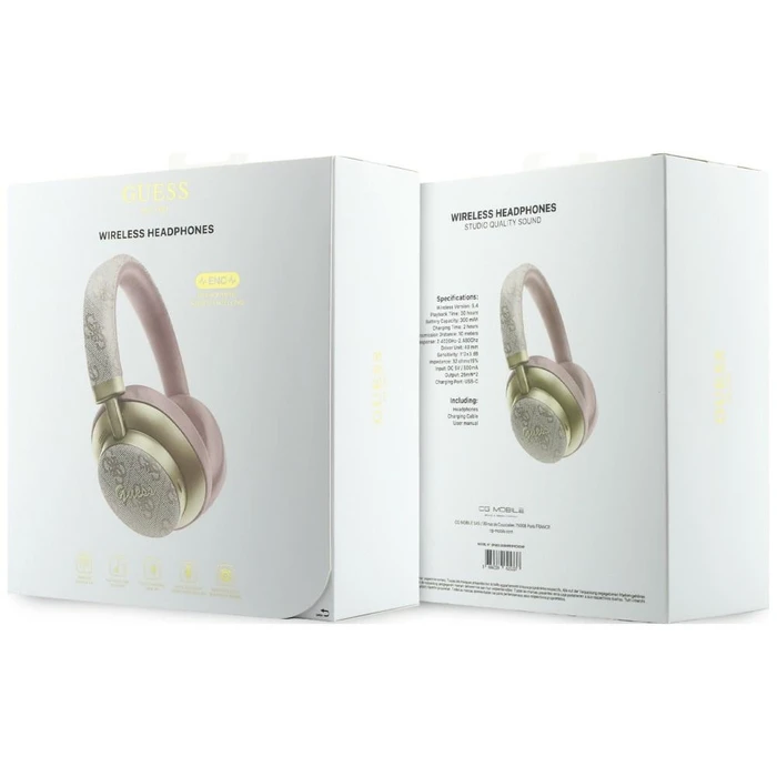Guess Wireless over-ear headphones Bluetooth ENC 4G Gold Script Metal pink