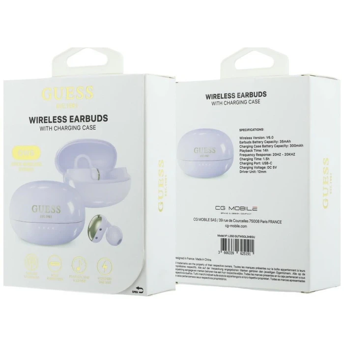 Guess Wireless headphones OWS Metallic Finish Electroplated Parts Classic Logo purple