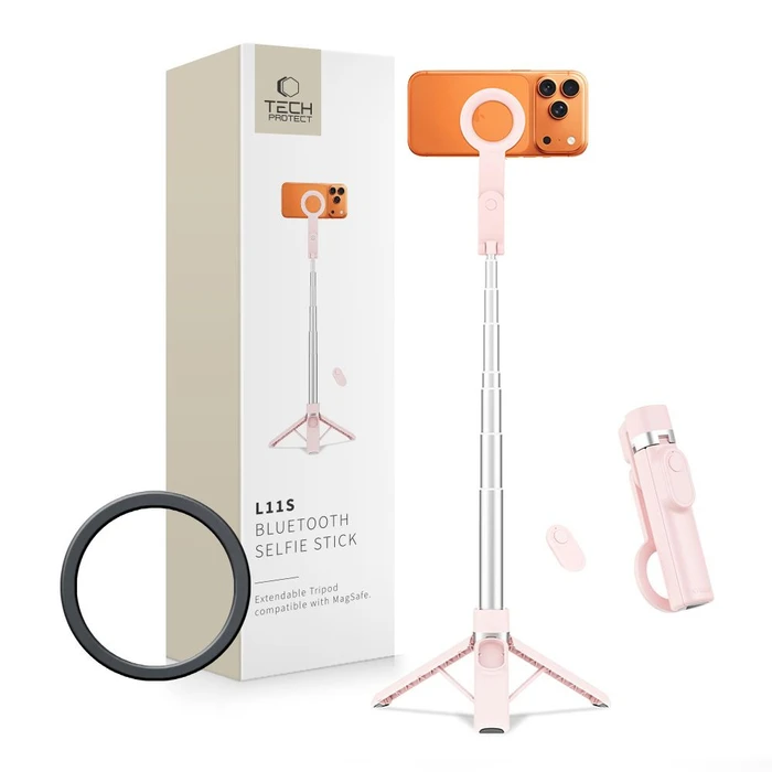 Tech-Protect L11S MagSafe Bluetooth Selfie Stick Tripod Pink