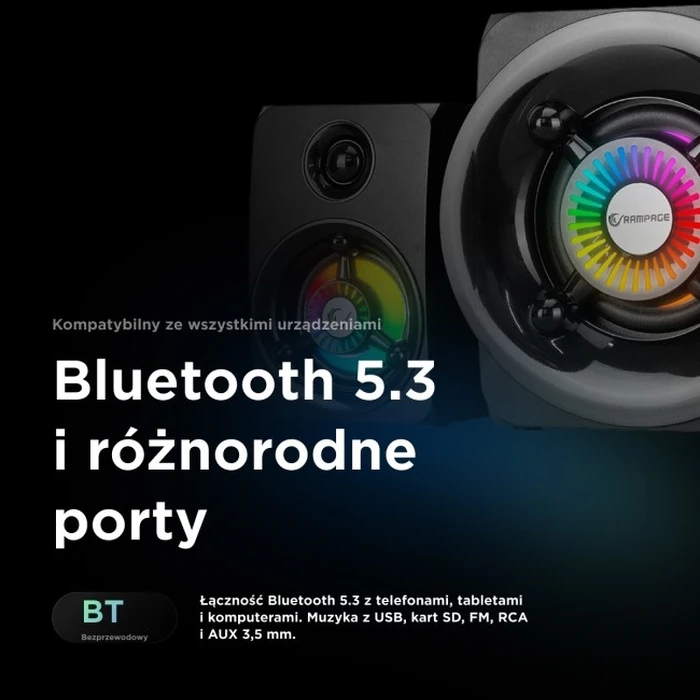 Rampage RMS-G8 25W 2.1 Gaming Speakers Bluetooth USB SD FM with RGB
