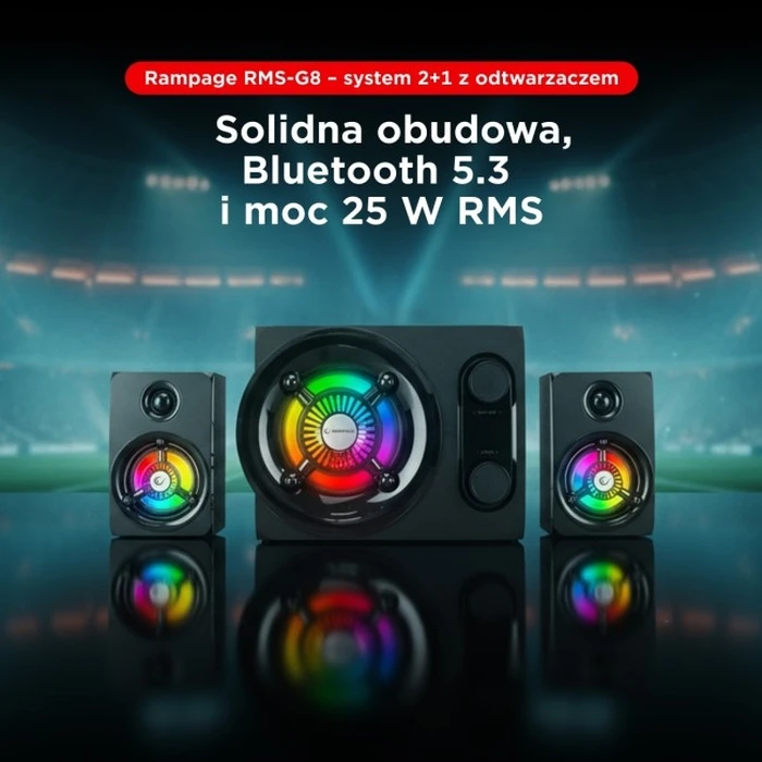 Rampage RMS-G8 25W 2.1 Gaming Speakers Bluetooth USB SD FM with RGB