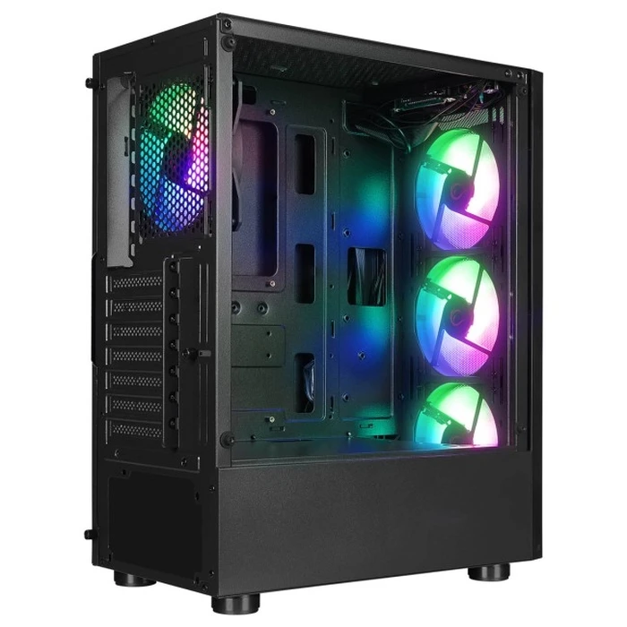 Rampage SHIVA Midi Tower κουτί υπολογιστή με παράθυρο, 4x 120mm Rainbow, μαύρο