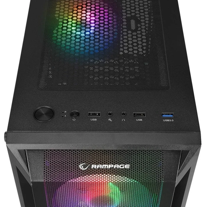 Rampage SHIVA Midi Tower κουτί υπολογιστή με παράθυρο, 4x 120mm Rainbow, μαύρο