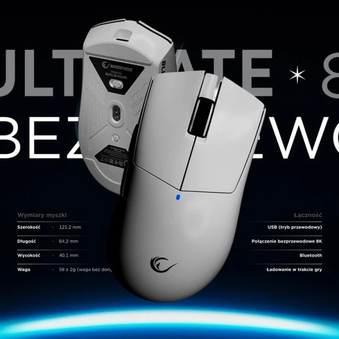 Rampage BLITZ ULTIMATE ασύρματο οπτικό gaming ποντίκι 8K 30000 DPI PAW3950 Λευκό