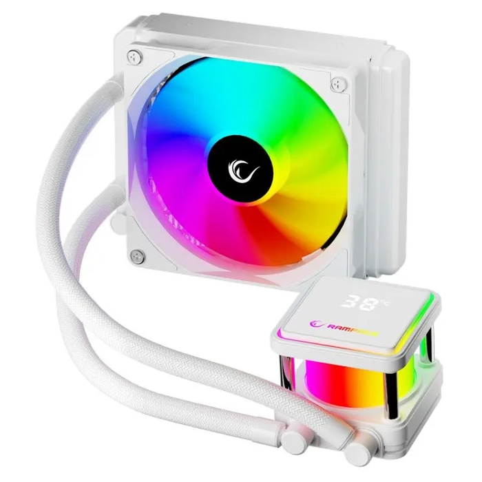 Rampage INFINITE V120 120mm ARGB AIO Liquid CPU Cooler with Temperature Display, White