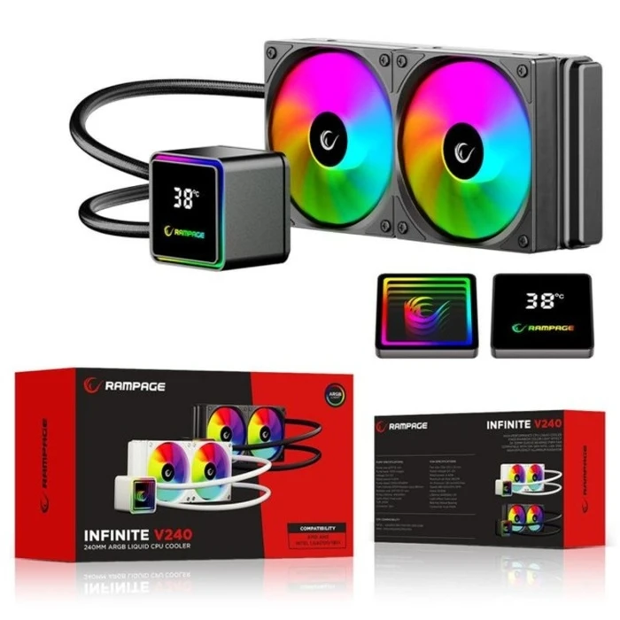 Rampage INFINITE V240 Υδρόψυξη 240mm ARGB με μετρητή θερμοκρασίας, μαύρο