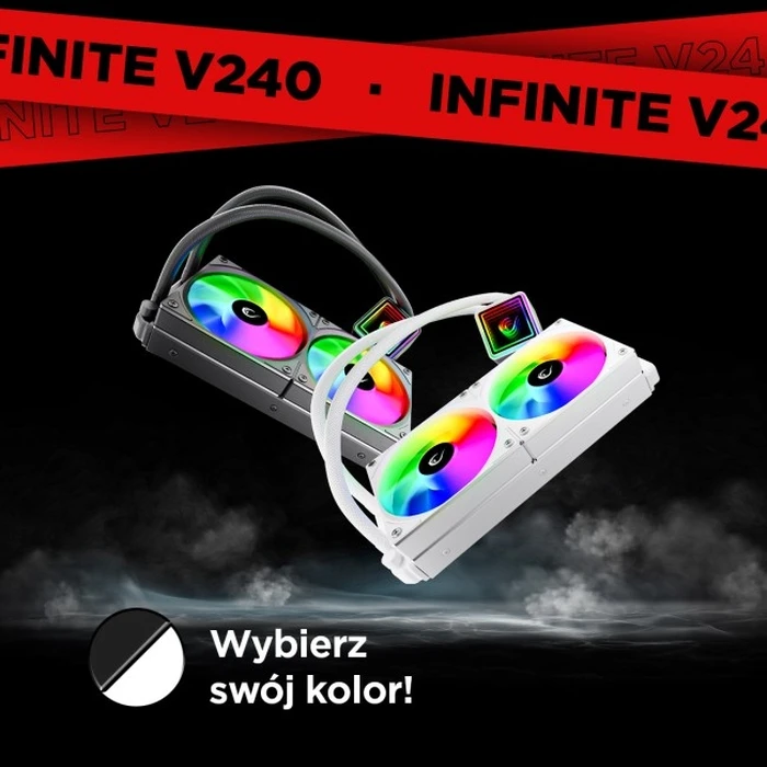 Rampage INFINITE V240 240mm ARGB Liquid CPU Cooler, temperature meter, white