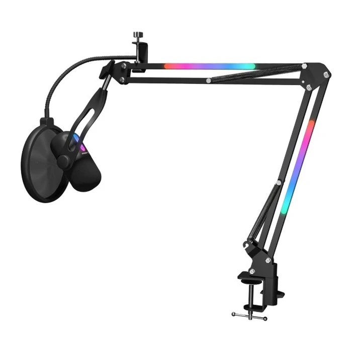 Rampage ARPEJ Gaming Condenser Microphone with Boom Arm and RGB - Black