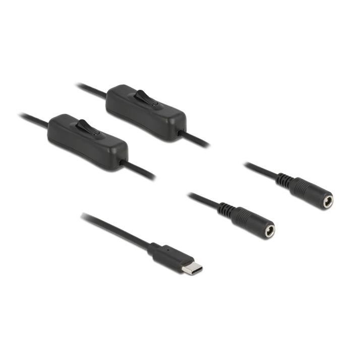 Καλώδιο USB Delock Type-C σε 2x DC 5.5 x 2.1mm 86800, 1m, μαύρο