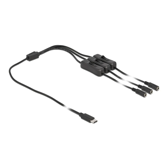 Καλώδιο USB Delock Type-C σε 3x DC 5.5 x 2.1mm 86801, 1m, μαύρο