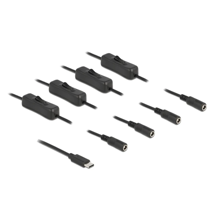 Καλώδιο USB Delock Type-C σε 4x DC 5.5 x 2.1mm 86802, 1m, μαύρο