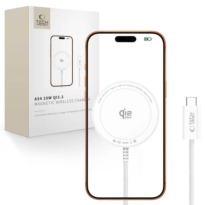 Tech-Protect A54 Magnetic MagSafe Wireless Charger 25W Qi2.2 White