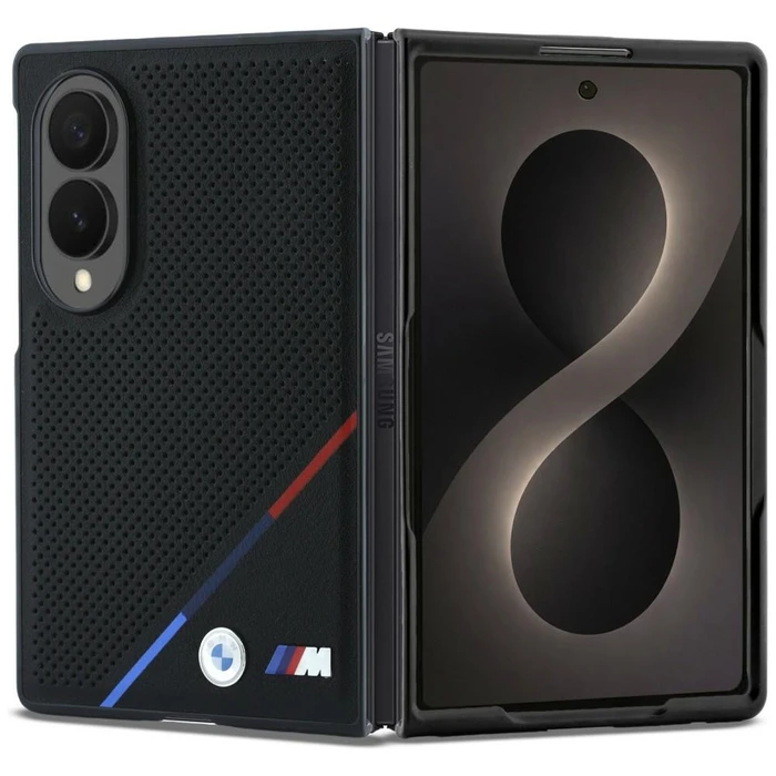 BMW M Leather Perforated Tricolor Stripe Metal Logos MagSafe Samsung Galaxy Z Fold8 black