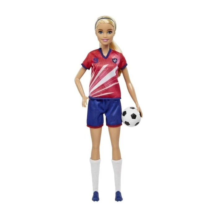Κούκλα Mattel Barbie Soccer Blonde, 9 Uniform, Soccer Ball, Cleats, Socks, 3 & Up