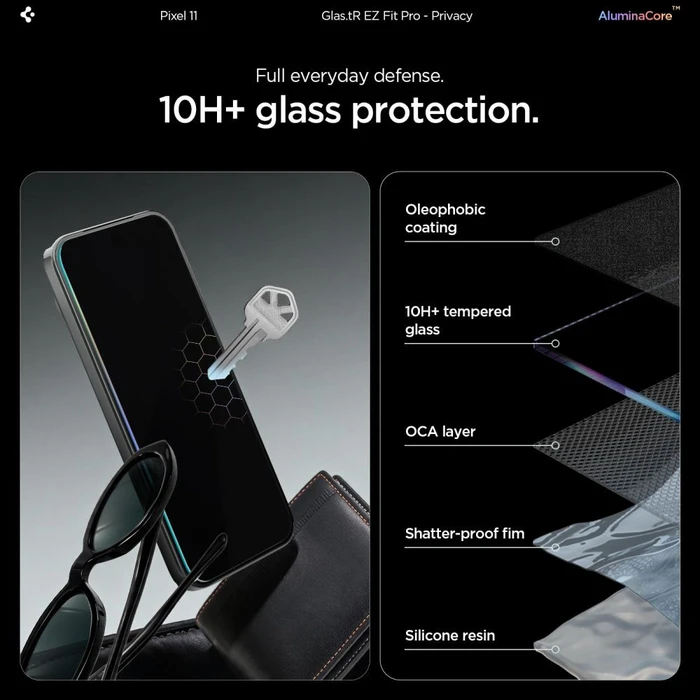 Spigen Glas.tr Ez Fit Pro AluminaCore Google Pixel 10 / 11 Privacy [2 PACK]