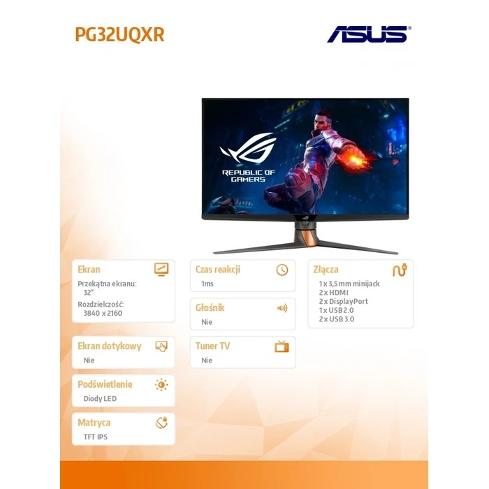 Monitor 32" Asus Rog Pg32uqxr 4k Ips Miniled Dp Hdmi Usb