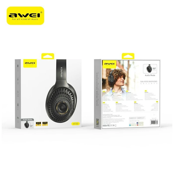 AWEI AT30 Wireless Over-Ear Headphones Bluetooth 6.0 Black