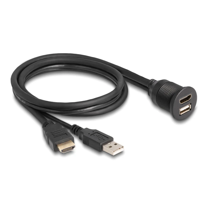 Καλώδιο HDMI Delock & USB 87880, Αρσενικό σε Θηλυκό, Ip67, 1M, Μαύρο