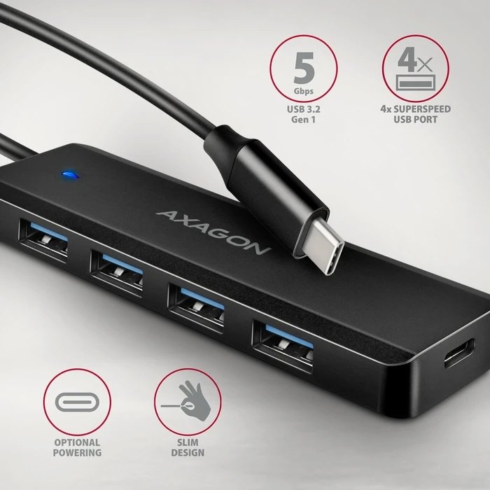 USB Hub Axagon Hue-C1c, 4-Port Usb 5gbps 19cm Usb-C 