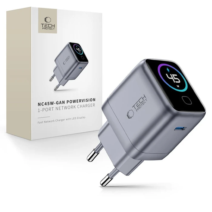 Tech-Protect PowerVision NC45W-GaN USB-C Network Charger PD 45W Dark Grey