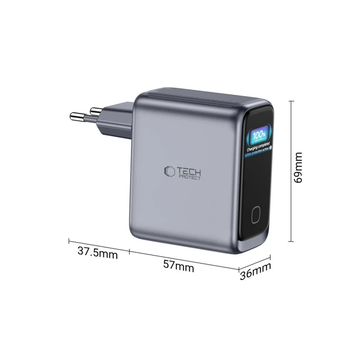 Tech-Protect PowerVision NC100W-GaN USB-A, 2xUSB-C Network Charger PD 100W / QC3.0 Dark Grey