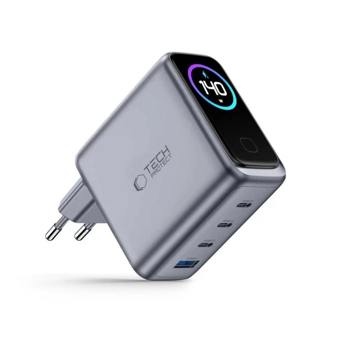 Tech-Protect PowerVision NC140W-GaN USB-A, 3xUSB-C Network Charger PD 140W / QC3.0 Dark Grey