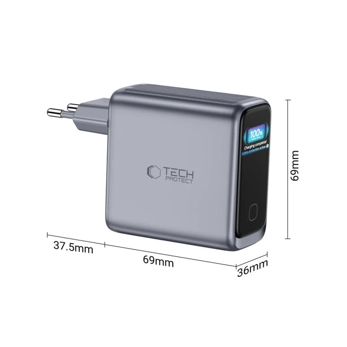 Tech-Protect PowerVision NC140W-GaN USB-A, 3xUSB-C Network Charger PD 140W / QC3.0 Dark Grey