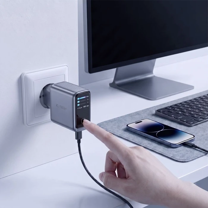 Tech-Protect PowerVision NC140W-GaN USB-A, 3xUSB-C Network Charger PD 140W / QC3.0 Dark Grey