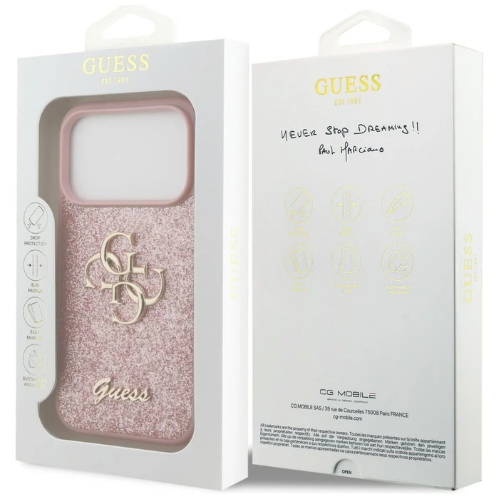 Guess Fixed Glitter Big 4G Apple iPhone 18 Pro / 17 Pro pink