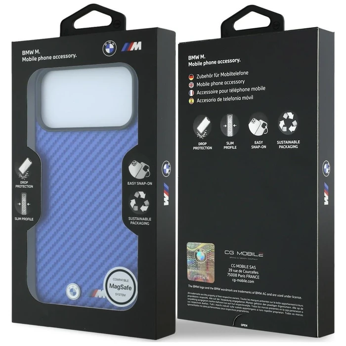 BMW M Carbon Metal Logo MagSafe Apple iPhone 18 Pro / 17 Pro blue