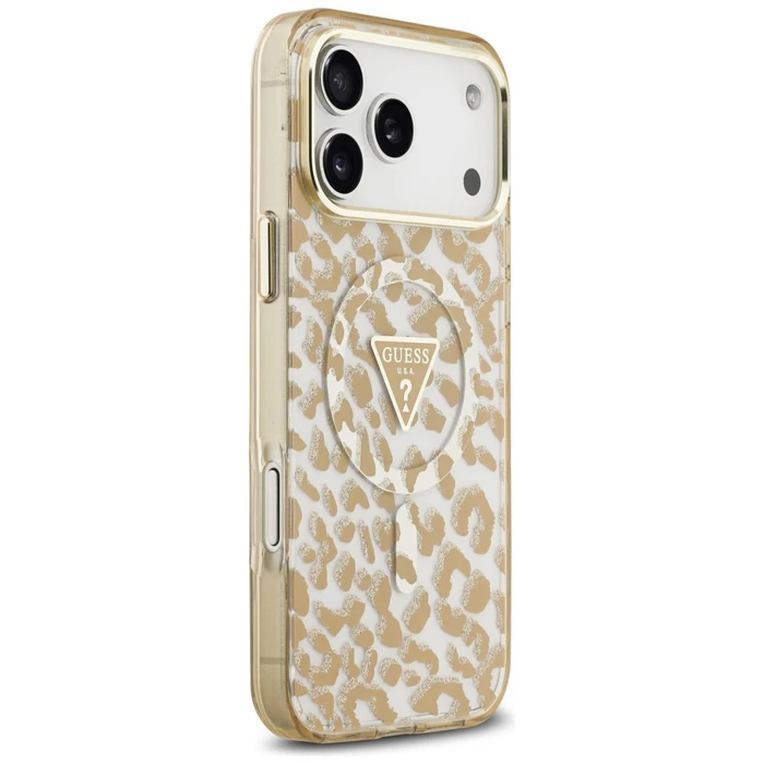 Guess IML Leopard Glitter Triangle Logo MagSafe Apple iPhone 18 Pro / 17 Pro brown