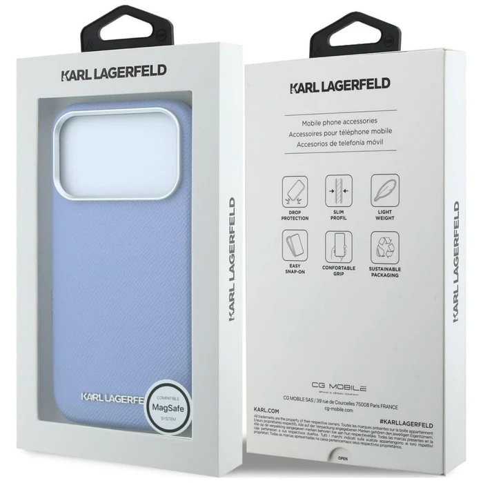 Karl Lagerfeld Grained Elongated Logo MagSafe Apple iPhone 18 Pro / 17 Pro blue