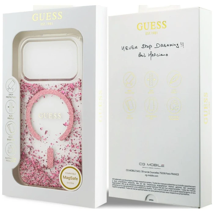 Guess Resin Bottom Glitter MagSafe Apple iPhone 18 Pro / 17 Pro pink
