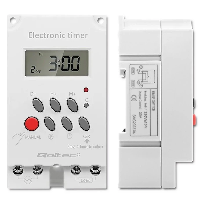 Χρονοδιακόπτης Ράγας Qoltec Electronic timer PC0629, DIN rail