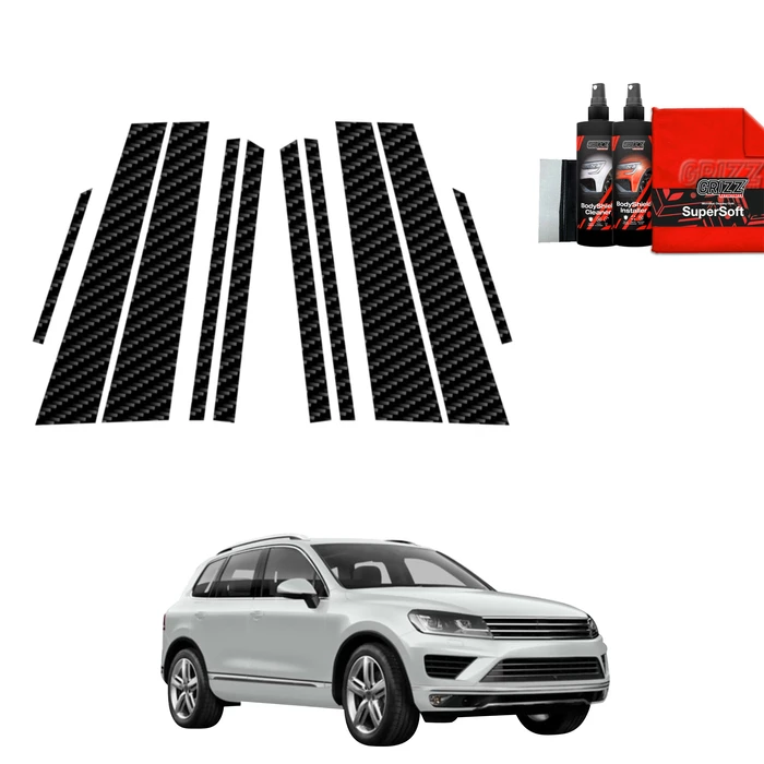 GrizzGlass BodyShield Carbon Car Pillar Protective Film Volkswage Touareg (2014-2018) [10in1]