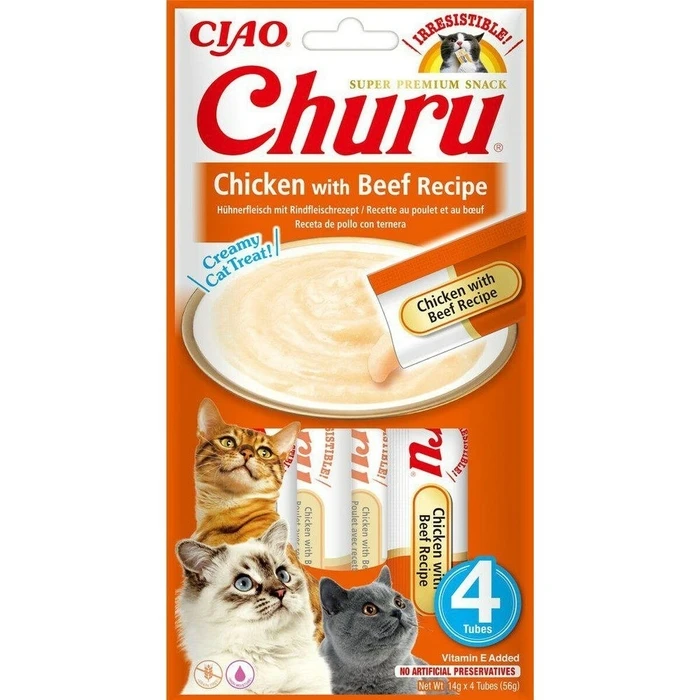 Snack for Cats Inaba Churu 4 x 14 g Κοτόπουλο Βόειο κρέας